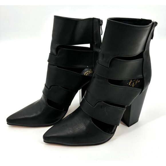 NY&C Black Cutout Bootie Faux leather Women 8 Black Point Toe Ankle - Picture 1 of 11